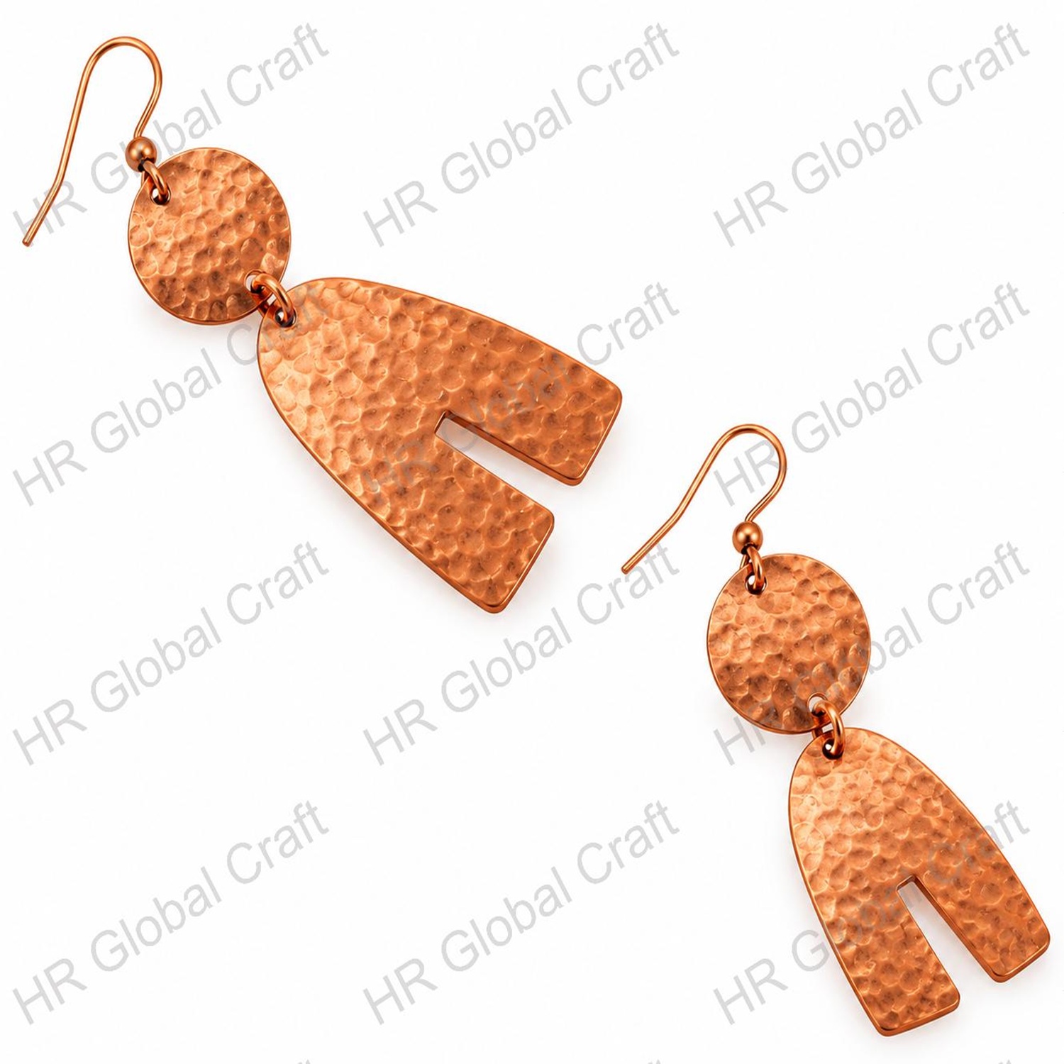 Hammered Copper Split-Pendant Earrings Hammered Copper Split-Pendant Earrings - Image 1