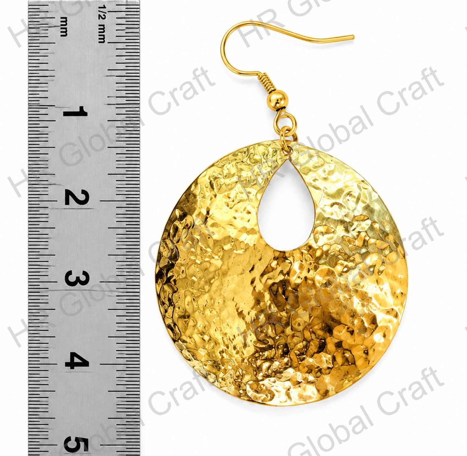 Hammered Gold Teardrop Earring with Ruler Brass Earrings - Image 1